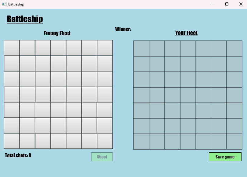 start menu of the app